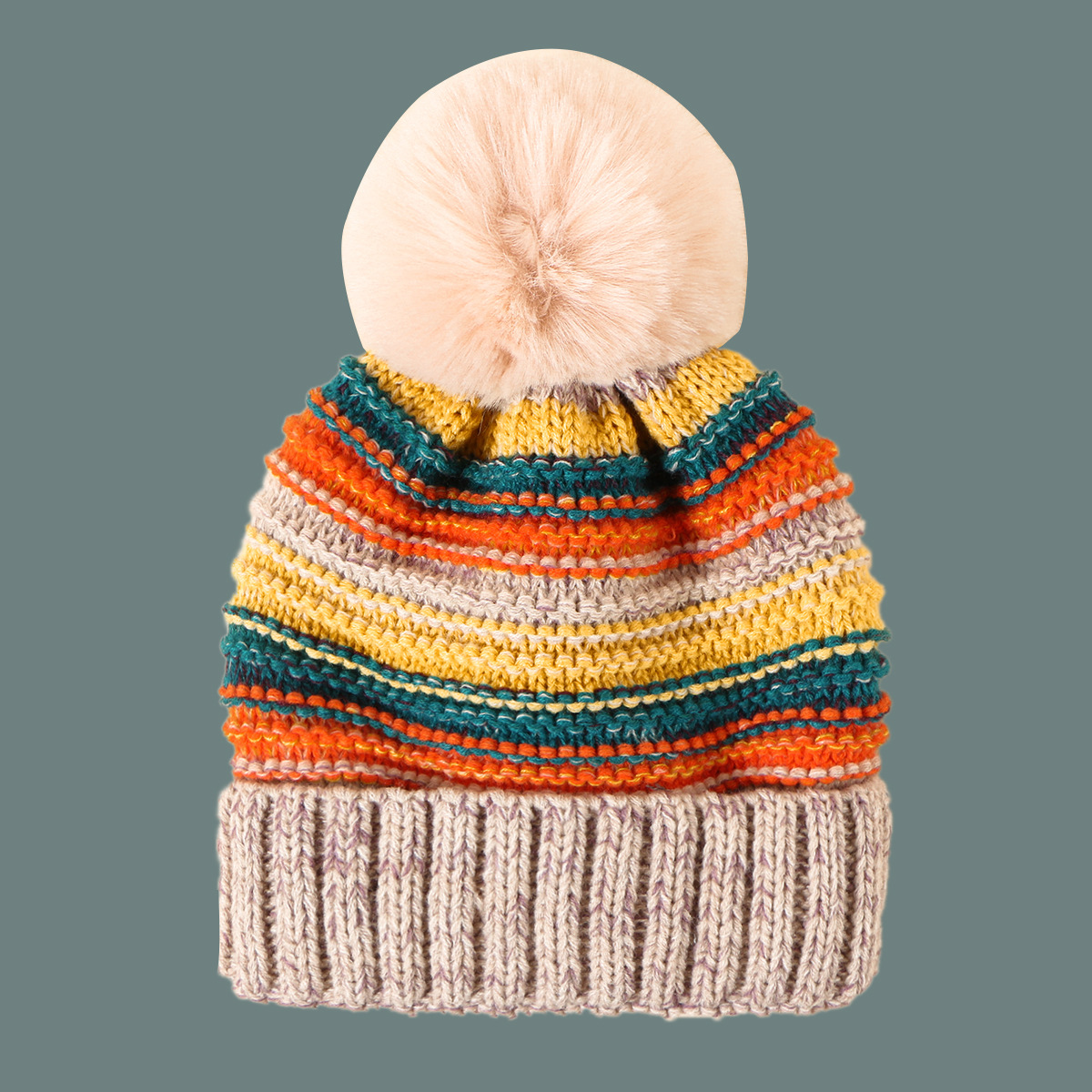 Rainbow Striped Woolen Hat display picture 2