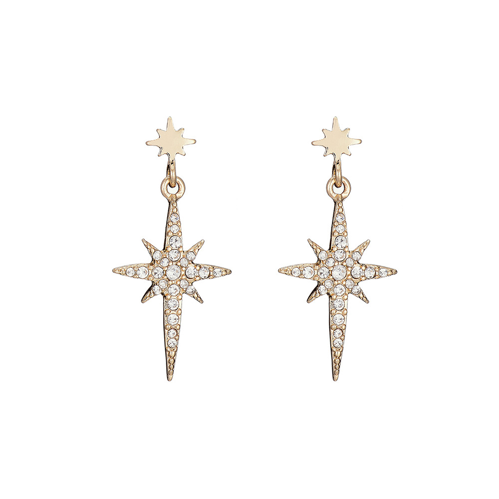 New Diamond Eight-pointed Star Moon Earrings display picture 7