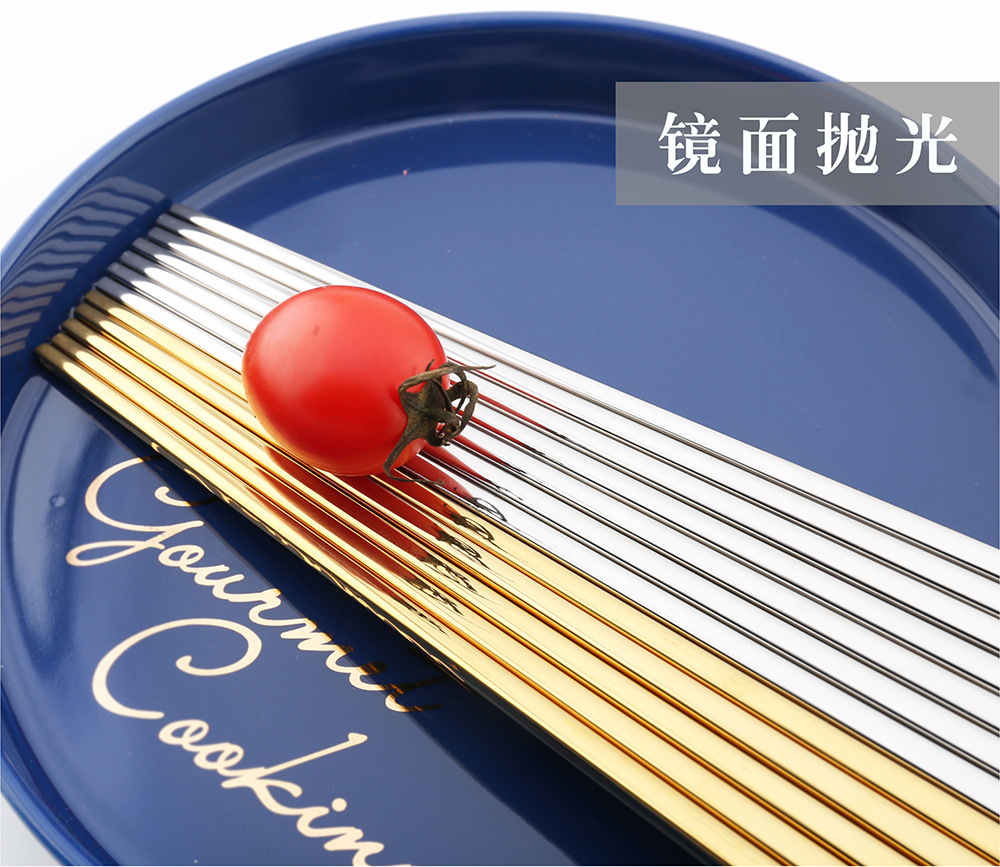 跨境304不锈钢全锥度筷子镀金空心防滑方形筷 23cm 镀金筷子详情8