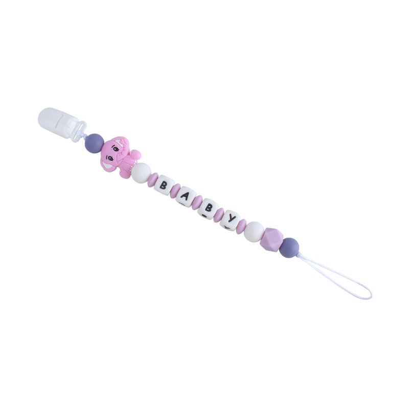 Nuevo clip de pico de pato de plástico elefante mordedor de silicona juguete molar carta de silicona mordedor bebé puede cambiar el nombre
