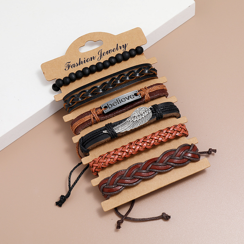 Fashion new multi-layer woven retro cowhide simple  believe leather bracelet