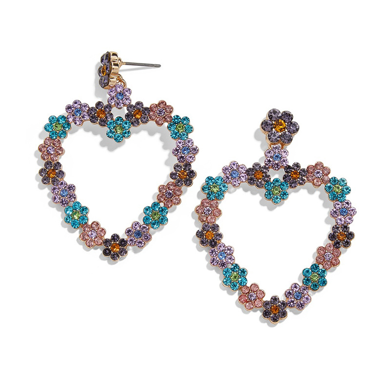 Fashion Heart-shape Flower Colorful Diamond Earrings display picture 6