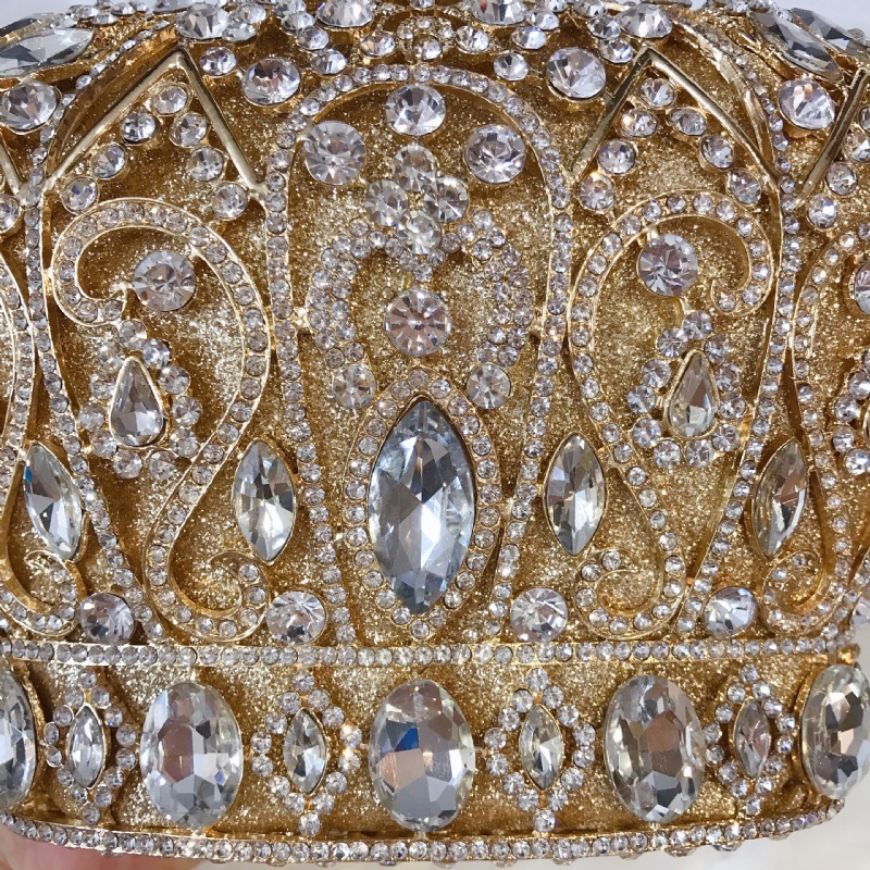 Túi xách tay dạ tiệc nạm pha lê hình vương miện, kiểu Âu Mỹ, kèm dây đeo chéo 17×9.5×13.5 cm — Màu xanh lam, Màu vàng, Màu bạc, Màu đỏ hoa hồng chi tiết 5