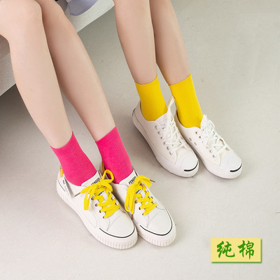 袜子女秋冬中筒袜新款全棉袜纯色长袜日系可爱百搭襪子|ru