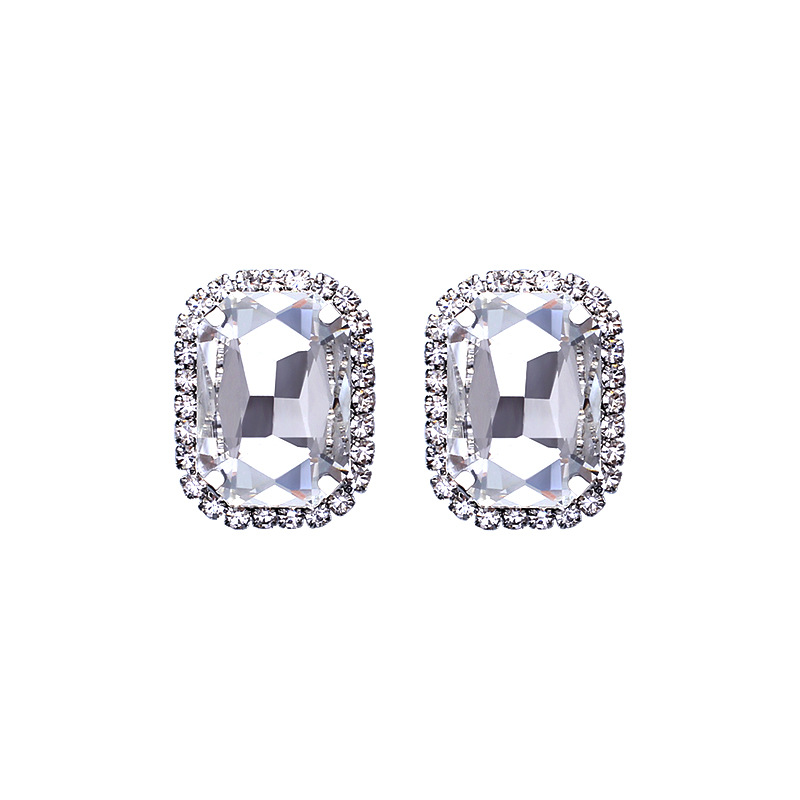 New Fashion Diamond Rhinestone Rhinestone Rectangular Gem Earrings Wholesale display picture 4