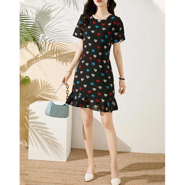 Summer style contrast retro love Printed Dress