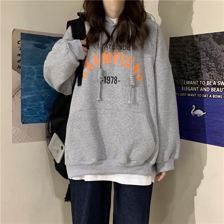 2025 Autumn New Korean Style Letter Print Thin Hooded Sweatshirt Women, Versatile Loose Top For Students_voghion.com