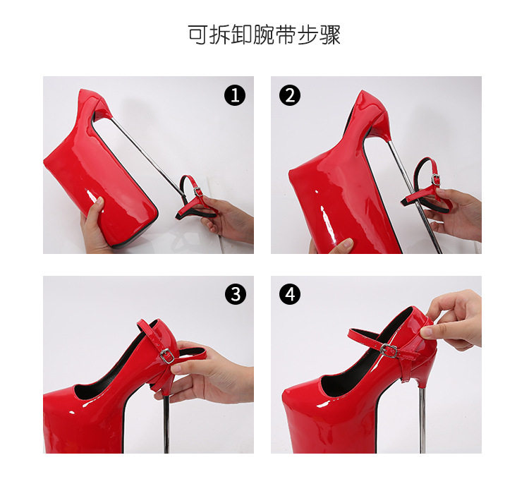 Giày cao gót nữ gót nhọn siêu cao trên 8 cm mũi tròn — Màu đen, Màu đỏ, Đỏ đào chi tiết 5