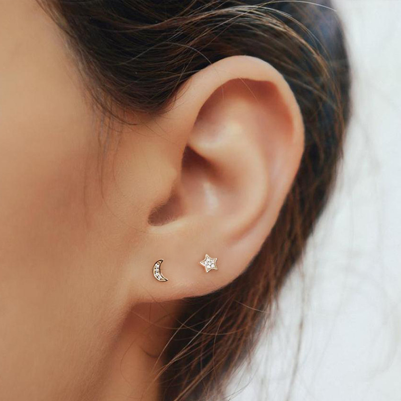 Star Pattern Women'S Gender 1 Pair 925 Sterling Silver Rhinestones Star Ear Studs