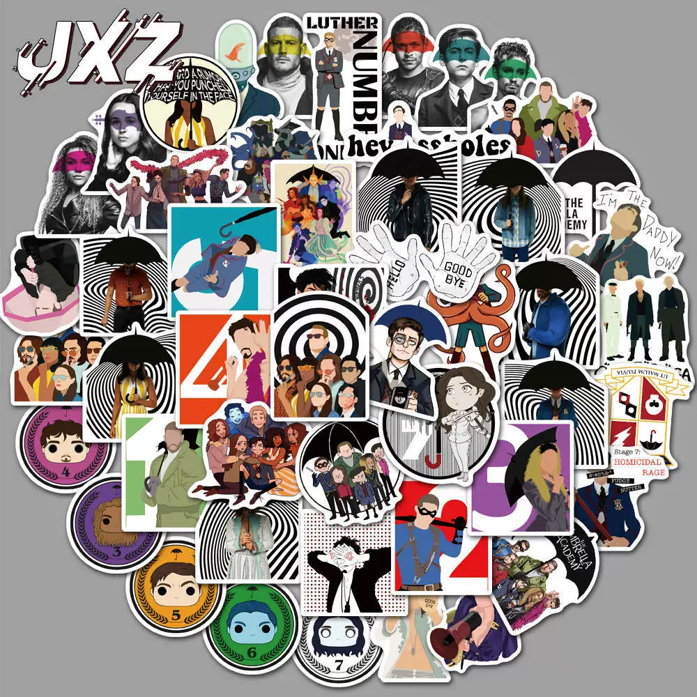 50 наклеек граффити для зонтичного колледжа американского сериала, багажа, скейтборда, гитары, наклеек для ноутбуков, водонепроницаемых и съемных