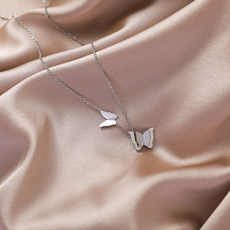 Double-layer Butterfly Necklace Nihaojewelry Wholesale Simple Clavicle Chain  New Titanium Steel Animal Necklace Women display picture 6