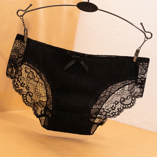 Black Temptation Series Underwear Women's Lace Girls Sexy Hot Transparent Hollow Women's Briefs Buttocks Cotton