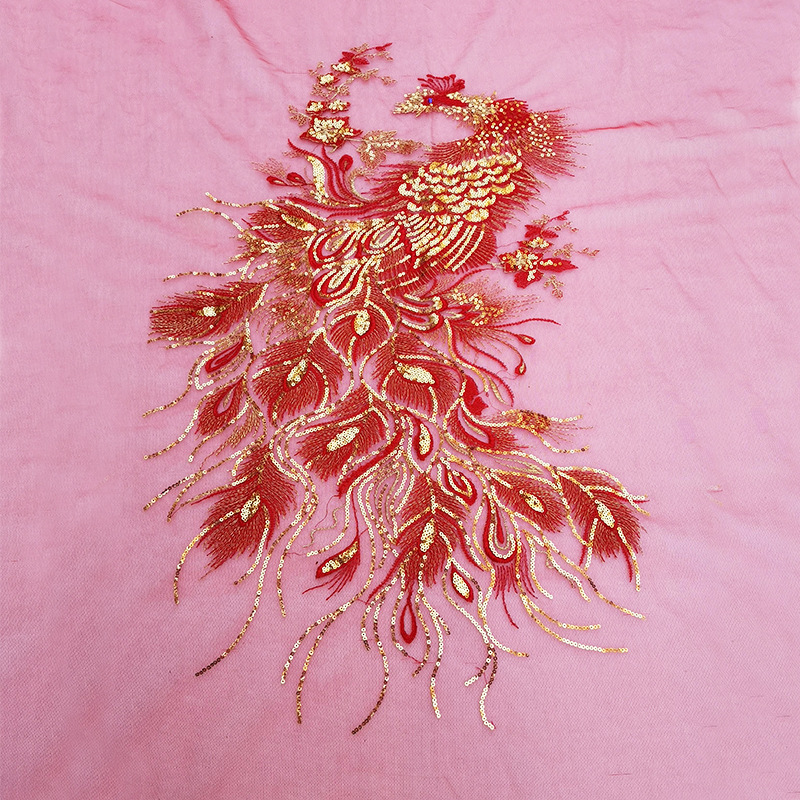 bright red Phoenix Embroidery Cloth sticker Jacobs Sewing full dress cheongsam show decorate accessories Manufactor wholesale