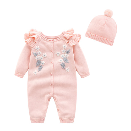 Cross-border baby woolen knitted romper baby clothes handmade knitted romper full month newborn woolen onesie