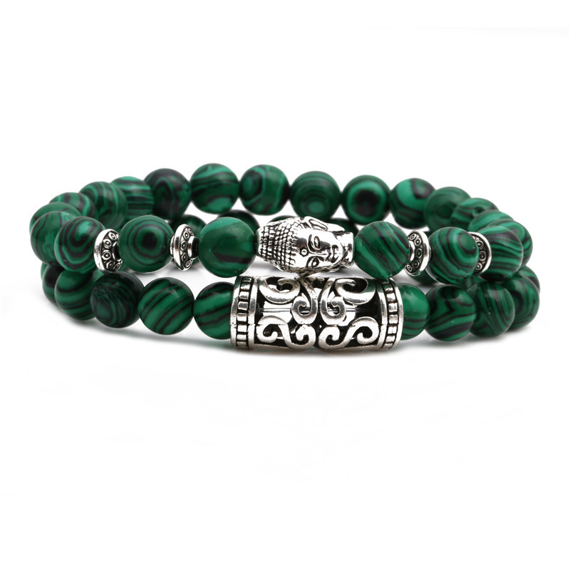 Malachite Owl Buddha Head Codo Set Pulsera Lion Head Elephant Beaded Bracelet display picture 18