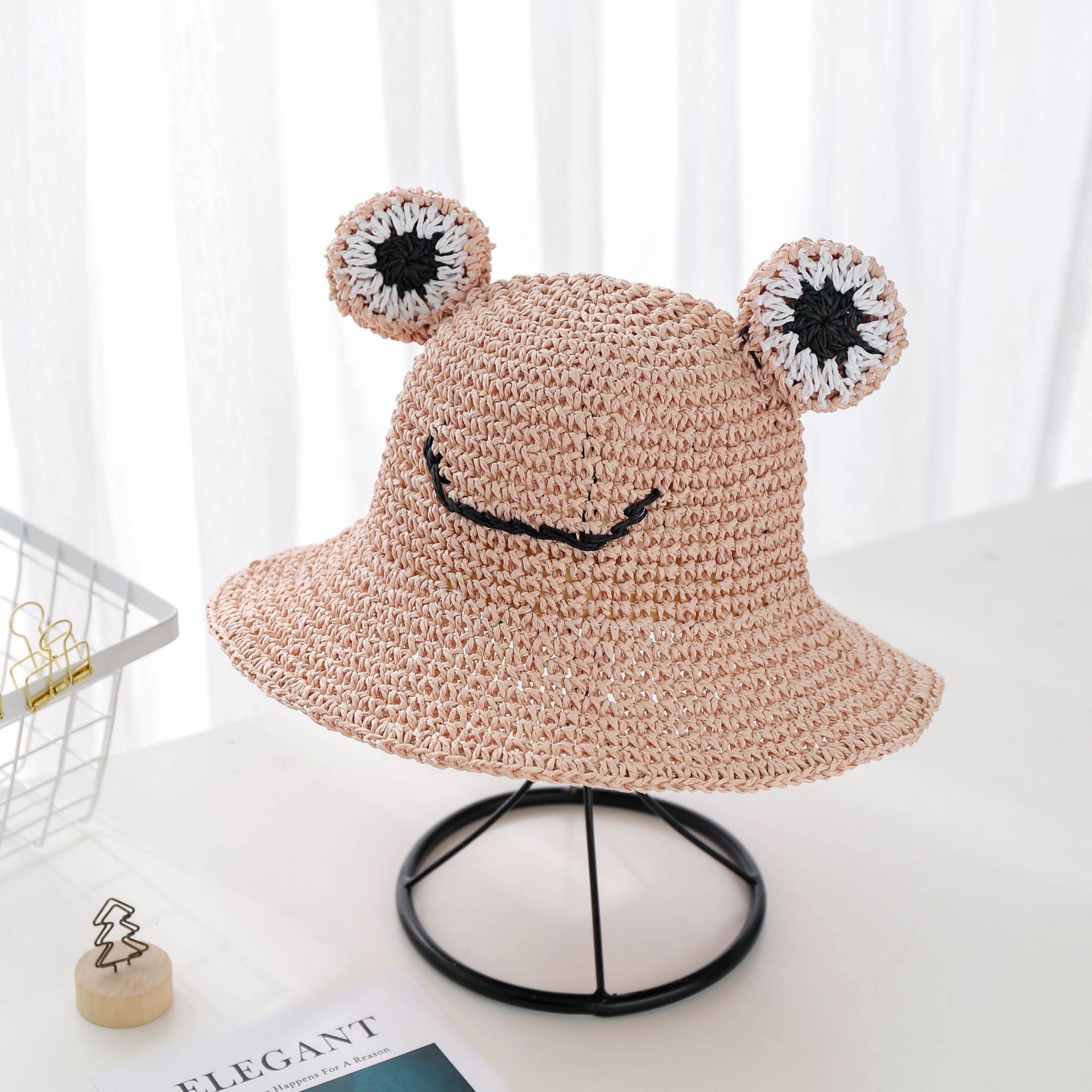 Summer Models Hand-knitted Frog Straw Hats Boys And Girls Students Sun Hats Children Sun Hats display picture 6