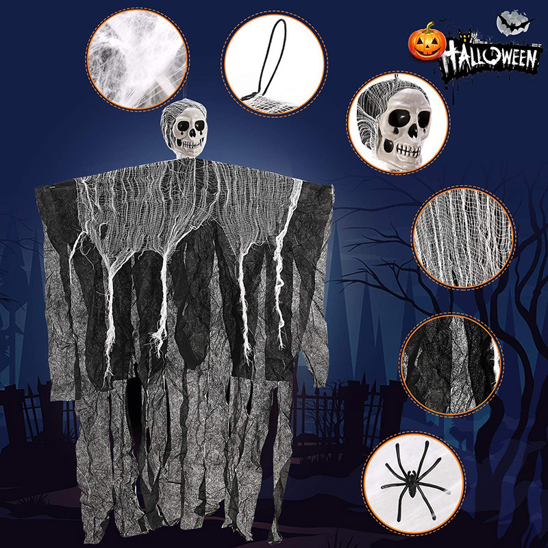 Amazon popular decoración de Halloween colgando fantasma escena diseño cráneo colgando fantasma colgando decoración casa embrujado muñeca al por mayor