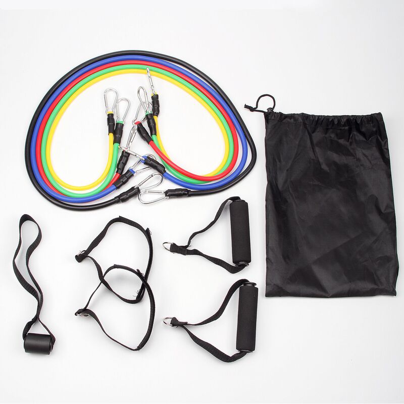 P90X tension rope 11-piece set tension device latex resistance rope fitness suit training rope TPE tension belt dog buckle