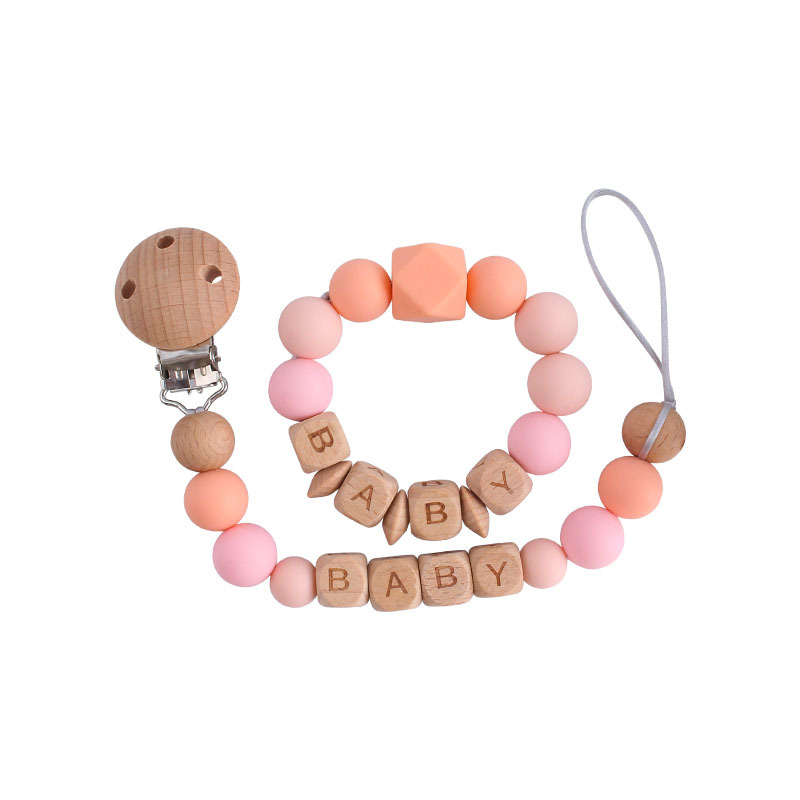 Bebé haya chupete clip grande octogonal silicona juguete mordedor personalizable bebé nombre pulsera chupete cadena traje