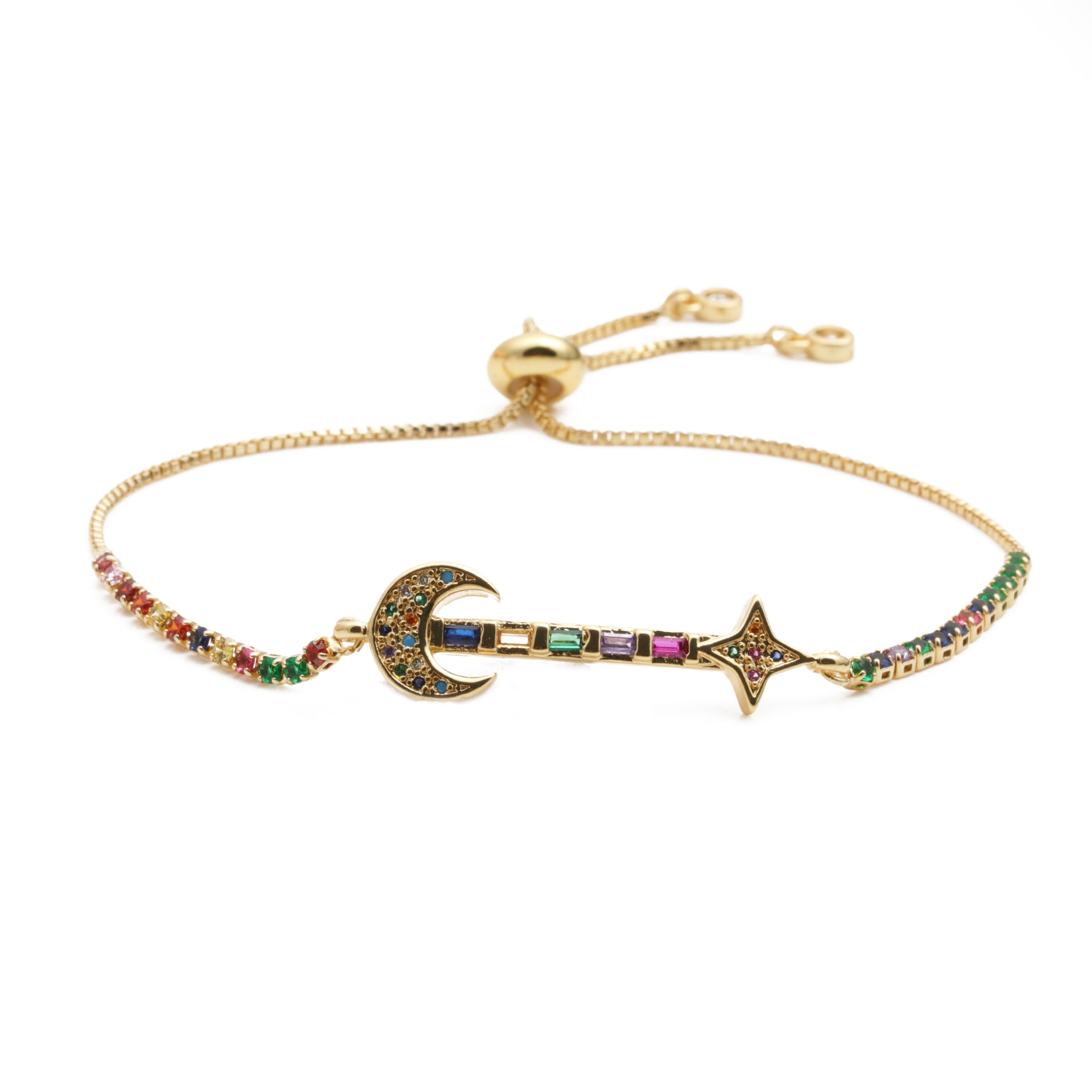 Jewelry Copper Micro-set Zirconium Oval Moon Stars Adjustable Bracelet Gift Wholesale Nihaojewelry display picture 1