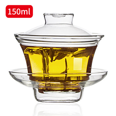 Venta al por mayor de vidrio grueso resistente al calor Kung Fu té de mano cuenco grande hecho a mano de estilo japonés de tres piezas cuenco transparente simple