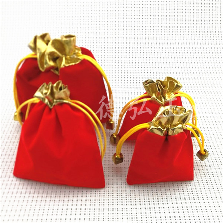 厂家批发红色金丝绒布金边珠宝首饰玉器礼品抽绳束口袋