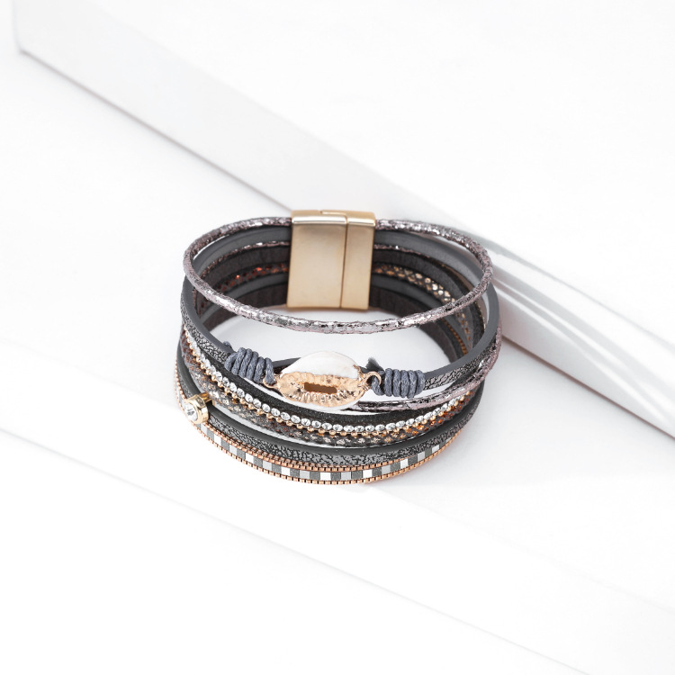 Bohemian shell leather bracelet