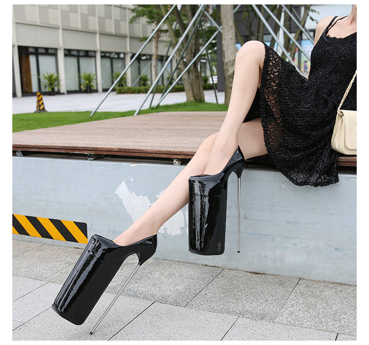 Giày cao gót nữ gót nhọn siêu cao trên 8 cm mũi tròn — Màu đen, Màu đỏ, Đỏ đào chi tiết 19
