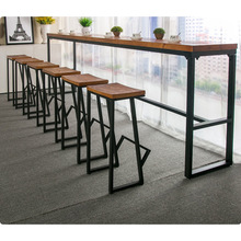 美式实木长条高脚桌椅组合奶茶店铁艺多人吧台桌咖啡店创意靠墙桌