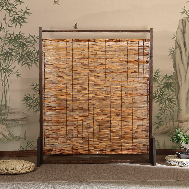 New Chinese Style Solid Wood Screen Partition Hallway Living Room Tea Room Hotel Hotel Zen Retro Screen Seat Screen Reed Curtain