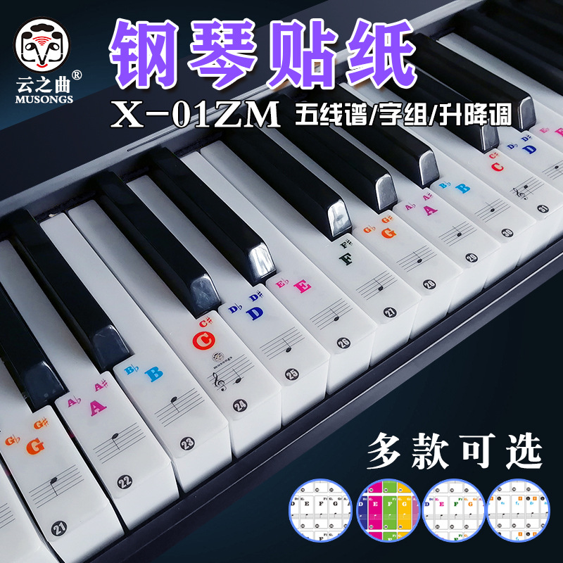 云之曲钢琴贴纸6188键电子琴键盘透明音阶字组五线谱贴音符X-01ZM