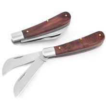 厂家批发木柄不锈钢电工刀折刀户外工具折叠刀便携多功能刀具