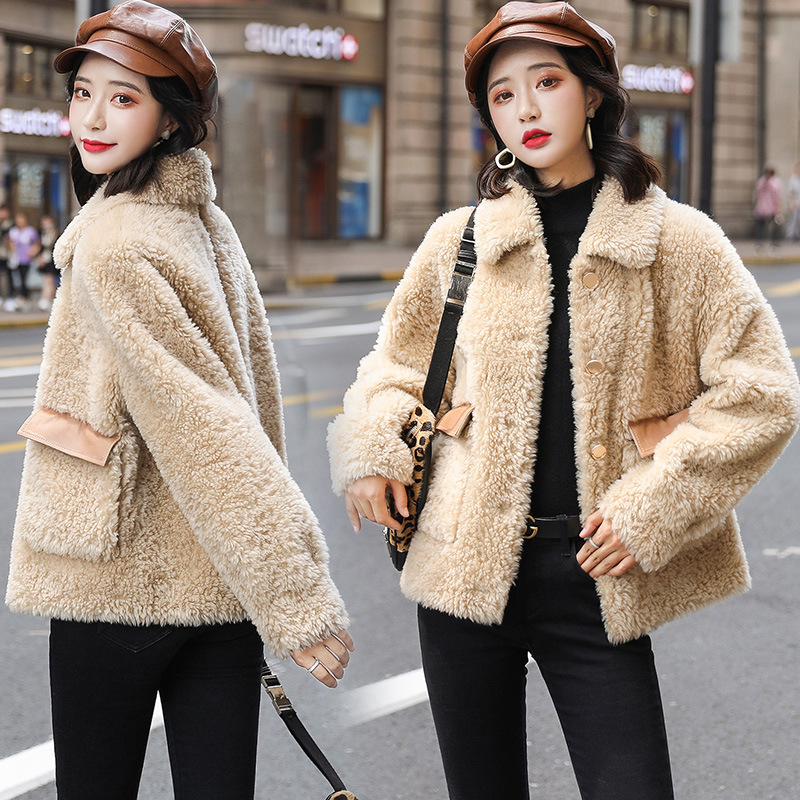 毛呢外套女短款秋冬季休闲韩版学生仿羊羔绒皮毛一体海宁春季女装|ru