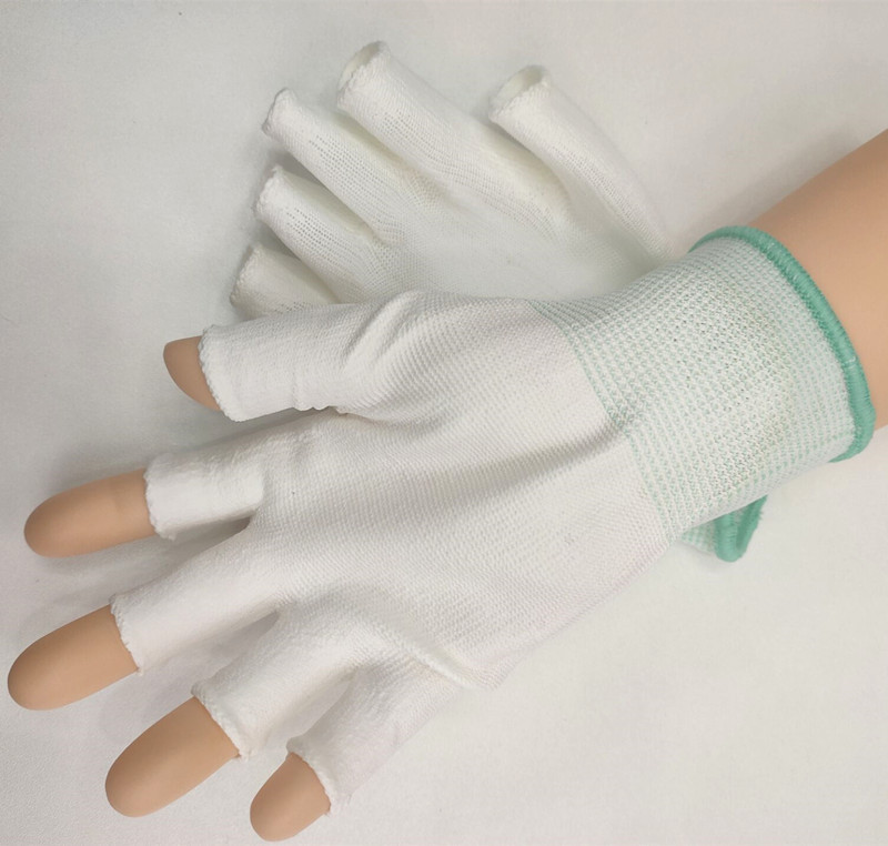 尼龙手套13针PU涂掌手套涂指手套碳纤维防护电子厂手套