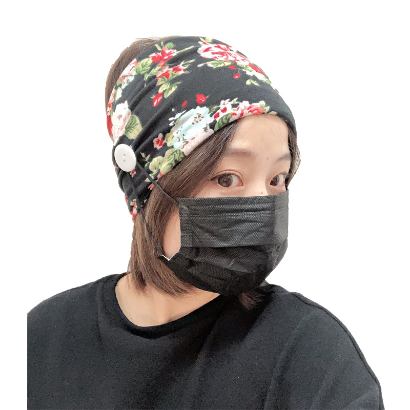 New Fashion Printed Stretch Cloth Mask Anti-leather Button Headband Fitness Yoga Headband display picture 14