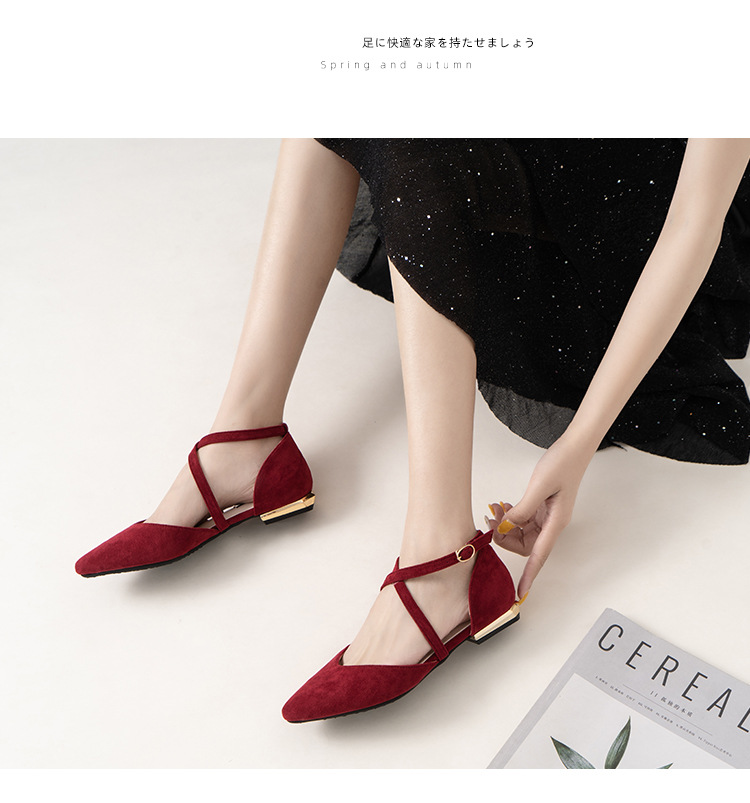 Διασυνοριακό εξωτερικό εμπόριο 2024 άνοιξη νέα ρηχά φλατ παπούτσια με σταυρωτό λουράκι γυναικεία παπούτσια Mary Jane μεγάλα κοίλα παπούτσια_voghion.com