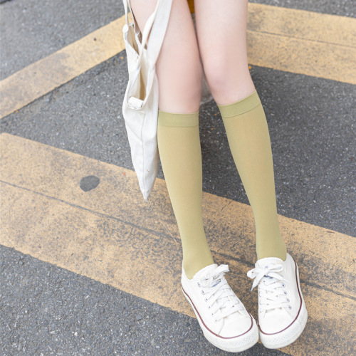 Summer thin women's socks, velvet calf socks, knee-high half-calf silk stockings, versatile black and white solid color mid-calf socks