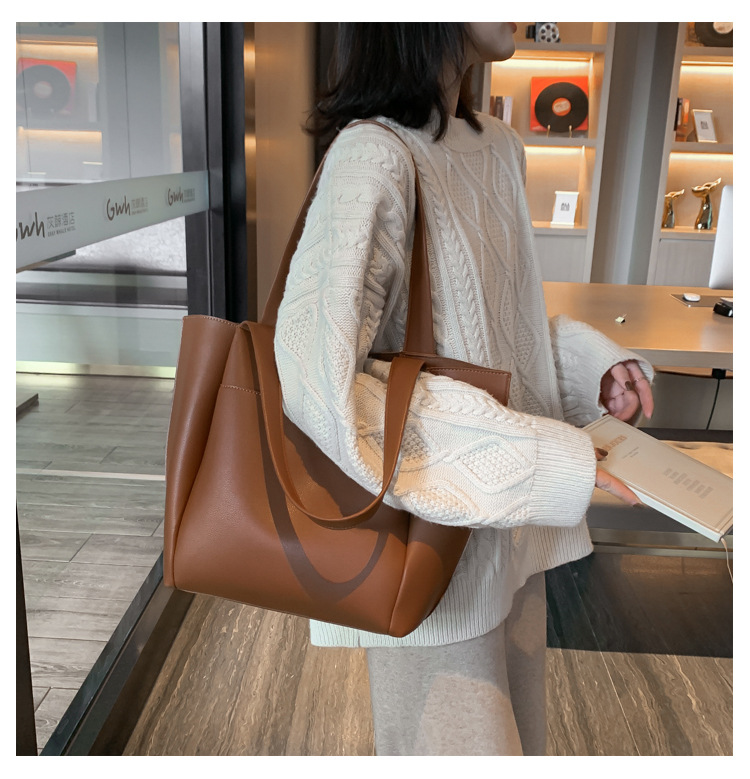 Basic Style Square Shape Women's Pu Leather Solid Color Basic Square Magnetic Buckle Shoulder Bag Tote Bag