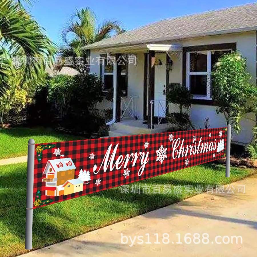 SDHF-GZ01红黑格子底圣诞节横幅拉旗主图背景布实景图5
