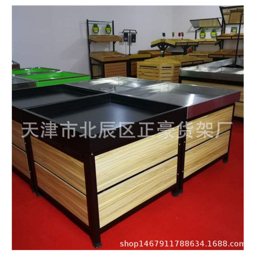 钢木超市水果货架展示架商用蔬菜货架水果架子水果店斜放式多层