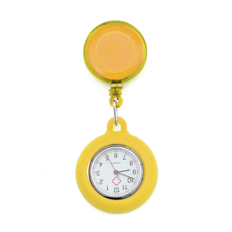 Reloj de enfermera de hebilla fácil de tirar Reloj colgante portátil de enfermera de hospital dial redondo puntero luminoso reloj de pecho retráctil reloj de bolsillo para hombres y mujeres