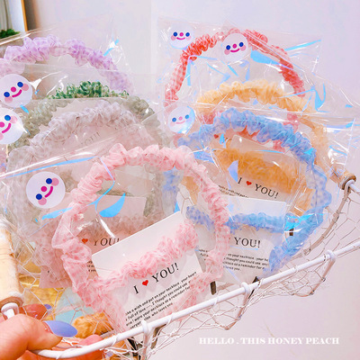 040154 韩国ins网红格纹网纱少女系糖果色雪纺发箍头箍发圈套装|ms