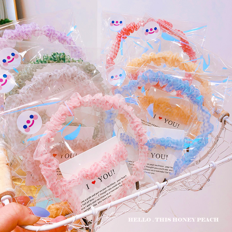 040154 韩国ins网红格纹网纱少女系糖果色雪纺发箍头箍发圈套装|ms