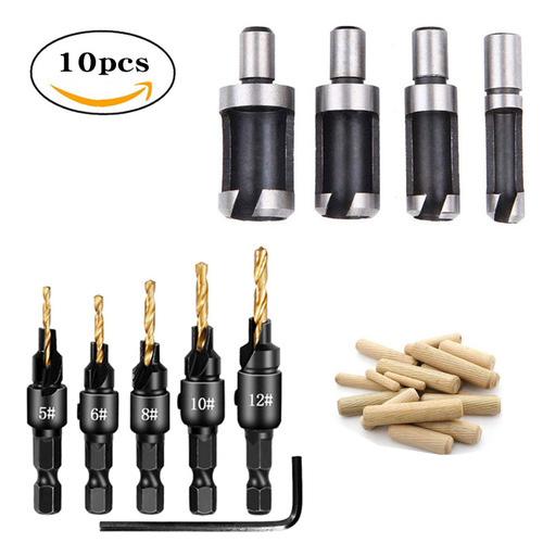 Cork drill claw type barrel type cork drill bit combination tool cross-border titanium plated hexagonal handle woodworking countersink drill bit set