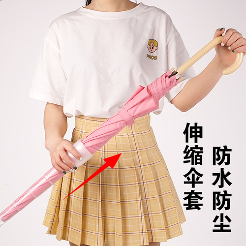 Waterproof Suitcase Hook Umbrella Long Handle Women's Fresh Plus Size Reinforced Large Straight Handle Umbrella with Logo Printing, Factory Wholesale