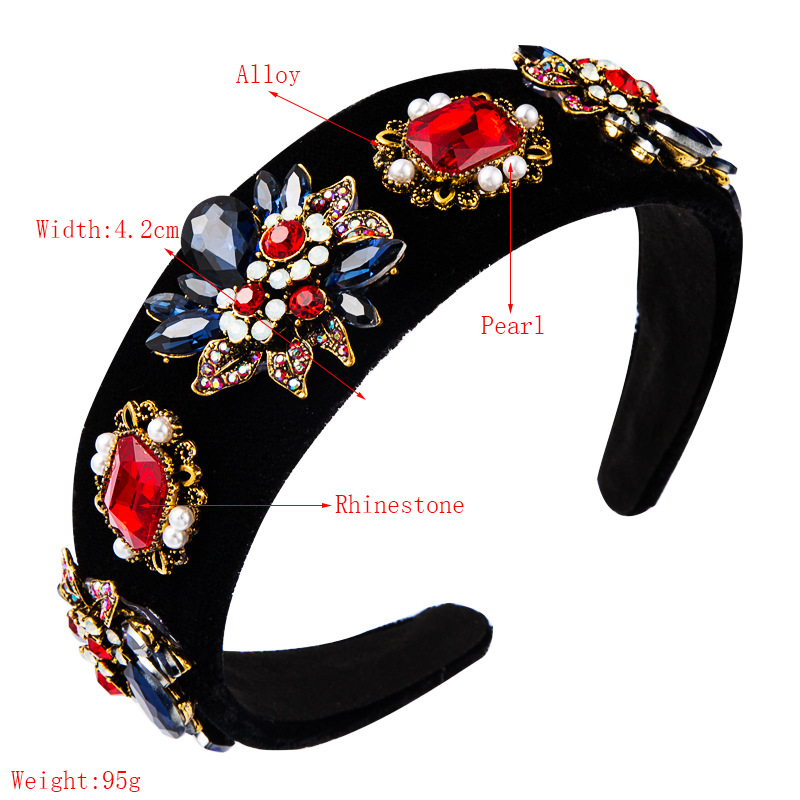 Neue Goldene Samtperle Voller Diamanten Farbe Mehrschichtige Blume Breites Stirnband display picture 1