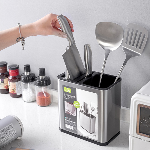 Household stainless steel knife holder kitchen storage multi-functional knife storage kitchen knife inserter holder drain wall hanging no punching