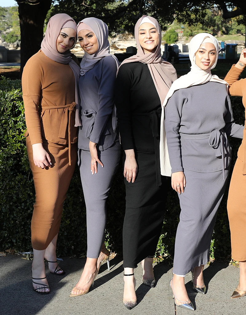 Loriya秋冬款 ins 休闲纯色针织棉连衣裙套装LR328|ru