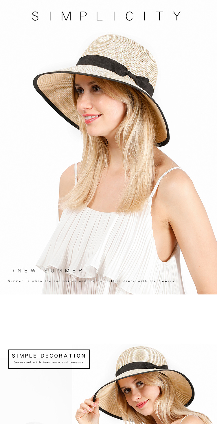 سيدة قبعة القش ، قبعات الشمس الصيفية الجديدة ، النسخة الكورية من الأقواس البسيطة وغير الرسمية ، قبعة الصياد المظلة display picture 1