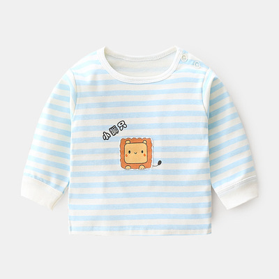 婴儿秋衣内衣宝宝秋冬条纹儿童肩扣印花单件上衣纯棉打底衫童装